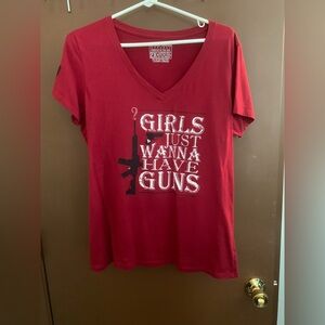 Red Graphic V-Neck Women's Top
